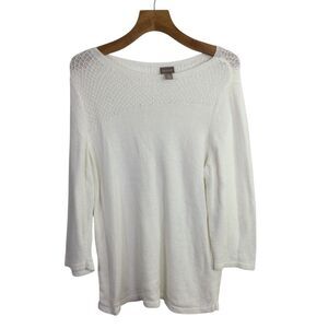 Chico's Women's Pullover Sweater Long Sleeves Rounded Neck White Size 3 US 16
